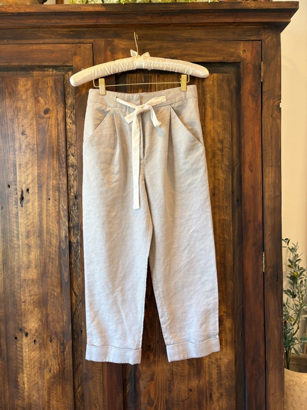 Wilfred Light Gray Drawstring Linen Blend Pants